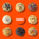 All eight Hunky Chunky cookie flavors arranged around the Hunky Chunky wordmark