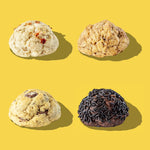 The four Breakfast Bunch cookies side by side, showing the height and texture of each six-ounce cookie