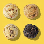 All four Breakfast Bunch cookies from above: Strawberry Shortie, Cinnamon Roll, Chocolate Chip Pancake and Chocolate Donut